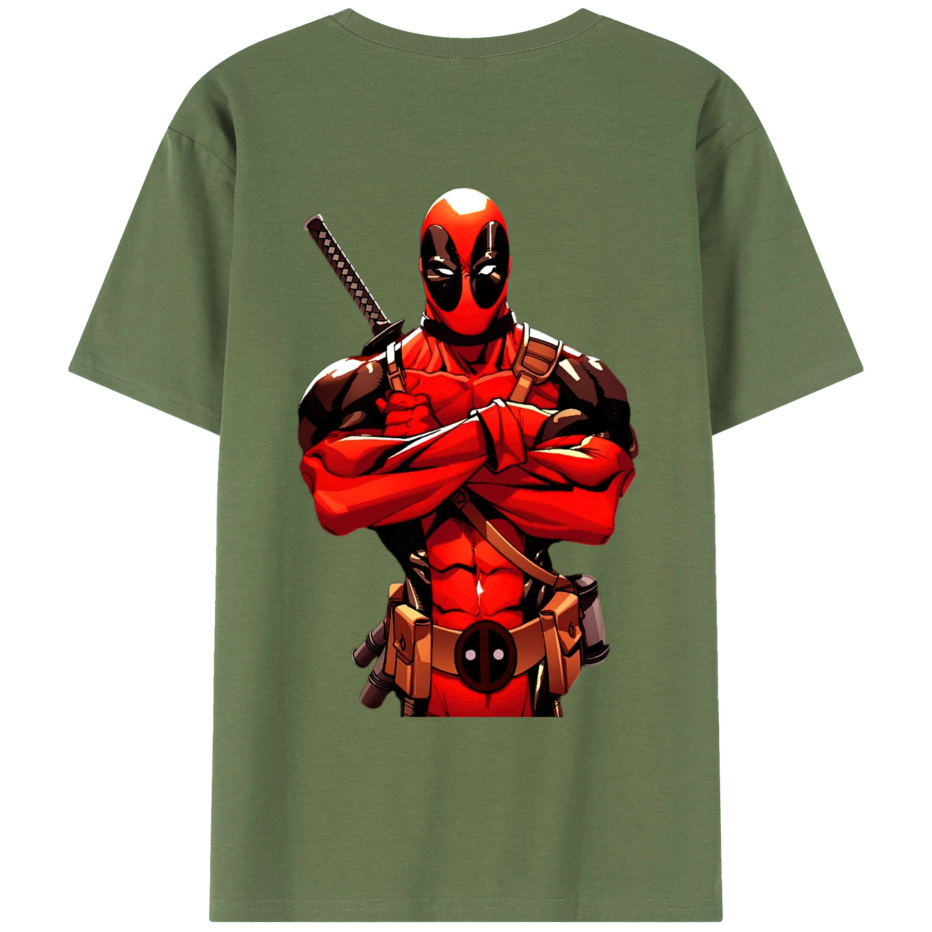 （画像用） Deadpool デッドプール 綿100％ メンズ半袖Tシャツ（バックプリント） 通気性